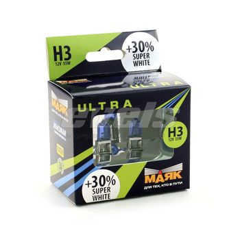 Лампы "Маяк УЛЬТРА" 12V H3 55W (Pk22s) Super White +30%